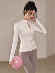 เสื้อโยคะผู้หญิง ทรงเข้ารูป แห้งเร็ว คอตั้ง ซิป วัสดุ Nylon สำหรับเล่นแบดมินตัน ฤดูใบไม้ร่วง/ฤดูหนาว กระดุม ปกโปโล