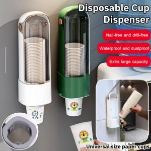Paper Cup Holder Wall-Mounted Punch-Free Disposable Cup Dispenser Automatic Cup Storage Rack For Home 一次性杯子防尘收纳架