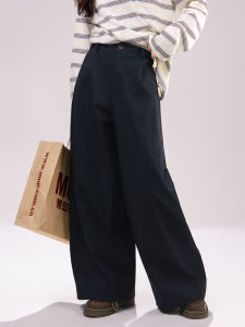 Loose Wide Leg Loose Feelings Casual Pants Womens Dark Blue Bow Knife Pants Autumn Seasonal Hata Balloon Pants High Waist Zipper Polyester Fiber