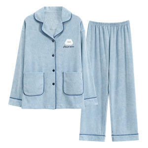 MiiOW | ชุดนอนผู้หญิงแขนยาวผ้าฝ้ายแท้ฤดูใบไม้ผลิและฤดูร้อน ชุดนอนผ้าฝ้ายผสมคอตตอน ชุดนอนฤดูใบไม้ร่วงและฤดูหนาว ชุดนอนผู้หญิง