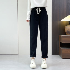 กางเกงกีฬาเอวสูงผ้าฝ้ายสำหรับผู้หญิง กางเกงขายาวทรงหลวมสไตล์เกาหลี กางเกงขายาวทรงหลวม กางเกงขายาวทรงหลวม