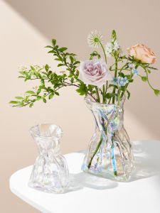 Modern Minimalist Paper Folding Glass Flower Vase Artwork Fresh Flower Arrangement Decorative Piece for Living Room And Bedroom