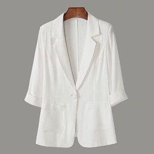 SLIM FIT ผู้หญิงผ้าฝ้ายผ้าลินิน Blazer ฤดูใบไม้ผลิใหม่ฤดูใบไม้ร่วง 2023 Casual Chic สไตล์ญี่ปุ่นสีทึบเสื้อขนาดใหญ่