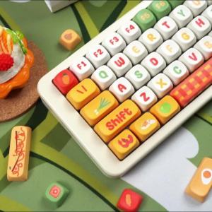 URE Japanese Ramen Keycap Dye-Sublimation MOA Profile PBT Round Cute Yellow Keycap for MX 61 64 75 87 96 104 Mechanical Keyboard