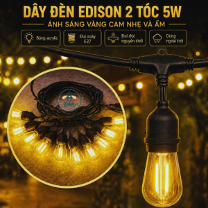 Dây Đèn LED Edison Tóc Xoắn 4W Đui Đúc Nguyên Khối Bóng Acrylic Chống Vỡ Ánh Vàng Ấm Chống Nước IP65 Dây Đèn Decor Ngoài Trời Trang Trí Quán Cafe Sân Vườn Ban Công