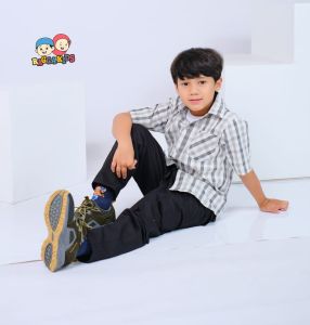Raggakids Kemeja Anak Remaja Keren Katun Adem Motif Kotak-kotak Terbaru COD Premium K&K SHOP - Grey