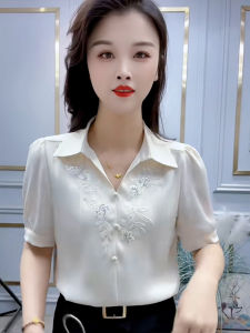 Stylish Short Sleeve Shirt Womens Summer T-Shirt New Chinese Style Ladies Fashionable Top Commute Classic Pattern Collar Regular Length