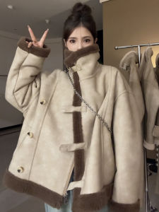 Womens Short Fur Leather Jacket 2024 Autumn Winter Korean Style Motorcycle Coat Unique Beautiful Small Size Fashionable