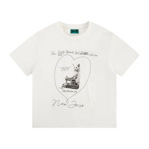 JNXS | Áo Thun Trắng In Hình Chó Mèo Vintage Đôi