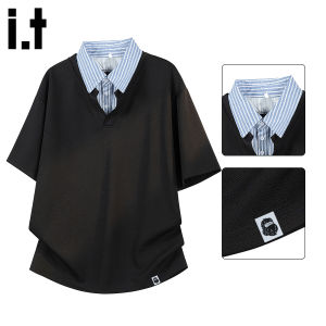 FINGERCROXX | Faux Layer Short Sleeve Polo Shirt Lightweight Loose Casual