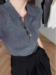 PEIXI | Polo Collar Short Sleeve T-Shirt For Petite Slimming Ice Silk