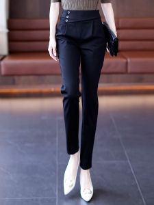 High Waist Fleece Lined Harlan Pants Womens Black Slimming Nine Point Casual Trousers Autumn Winter Fashion Korean Style