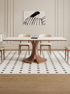 Delifeng Solid Wood Rock Table Cream Style Long Rectangle Pure White Dining Table Home Use French Style Walnut Color Table