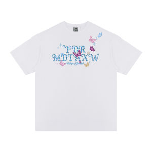 FDR Store Colorful Butterfly Short Sleeve T-Shirt Loose Sportswear for Couples Summer Trendy Brand Mens round Neck Top