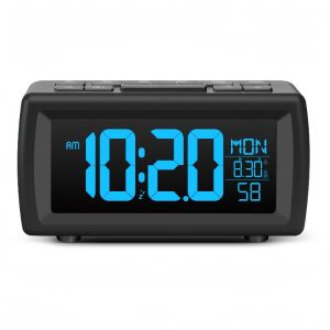 FM Radio Digital Alarm Clock Date Week with 7 Color Changing Display Snooze Table Clock 5 Levels Brightness 12/24H DST LED Clock