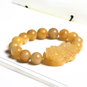 TIMESWIND with Certificate Yellow Natural Jade Pixiu Retro Simple Men Lucky Beaded Bracelet Y1B