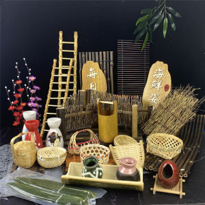 Japanese Decoration Bamboo Plate Sashimi Decorations Seafood Posture Wooden Board Bamboo Fence Artistic Conception Cold Dish Platter Decoration Props