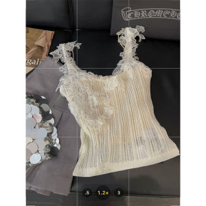 Thanh Lịch Phong Cách Pháp Thêu Ren Áo Croptop Nữ Nối Mới Mùa Hè Thiết Kế Đa Năng Gió Nhẹ Nhàng Hở Lưng Rỗng Ra Ngoài