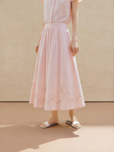 INMAN | 100% Xinjiang Cotton Heavily Embroidered A-line Skirt