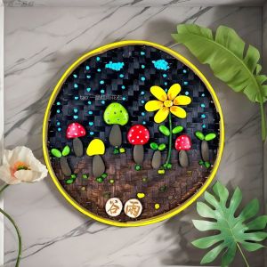 Creative DIY Bamboo Woven Fan Stone Painting Handwork Material Unfinished Half Product for Children Cultural Wall Hanging Art
