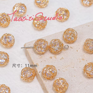 Handmade Beading Hollow out Woven Zircon Ball DIY Earrings Bracelet Necklace Material Alloy Silver Gold Plated Jewelry Parts