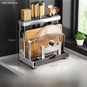 304 Stainless Steel Kitchen Knife Holder Wall Mounted Cutting Board Spoon Rest Integrated Countertop Kitchen Storage Rack