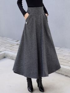 High Waist A-Line Thickened Woolen Mini Midi Skirt for Women Spring Autumn Winter New Style Small Size Korean Style Long Skirt