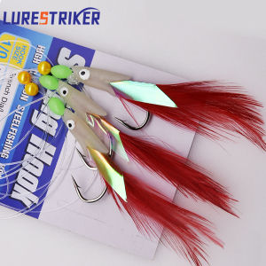 1 bags feather hooks for fishing tackle rigging string hooks sabiki lure bait with luminous color for sea fishing hooks