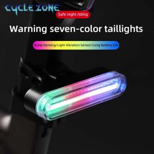 CYCLE ZONE | Smart Bike Tail Light with Brake Sensing 7-Color RGB LED Bicycle Rear Light Colorful Bicycle Taillight for Night Riding Safety