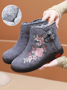 SHIPAILUO | Old Beijing Embroidered Fleece Lined High Top Womens Cloth Shoes Comfortable Anti Slip Cotton Shoes For Middle Aged And Elderly Mothers
