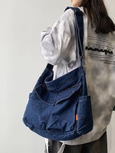 Túi Đeo Chéo Vải Denim Dung Tích Lớn Phong Cách Nhật Bản Cổ Điển Cho Học Sinh Nam Nữ Đi Học Túi Đeo Vai Đơn Thời Trang Thường Ngày