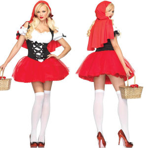 Adult Women Little Red Riding Hood Cosplay Dress With Cloak Fairy Tale Princess Dress Game Uniform Dress Set Halloween Christmas Witch Costume【Dress+Cloak】