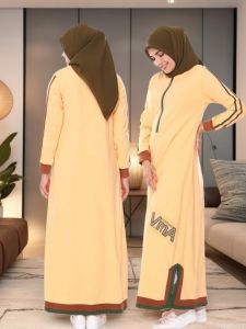 Baju Gamis Kaos Vemrella Gemma 17 Kuning Muda: Cocok untuk Acara & Desain Modern