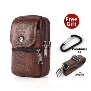 New Mens Leather Waist Bag Multifunctional Genuine Leather Belt Mobile Phone Bag Waist Belt Small Hanging Bag Phone Crossbody Bag