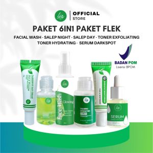 Elzet Skincare Paket 6in1 Resmi BPOM Salep Retinol Night Whitening Serum Darkspot Flek Hitam Melasma Bintik Noda Hitam Bekas Jerawat Toner Pelembab Muka