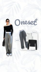 Oneset Fashion Wanita Celana Joger Olahraga + Blouse Sabrina One Shoulder + Tanktop Kaos Dalam | I22