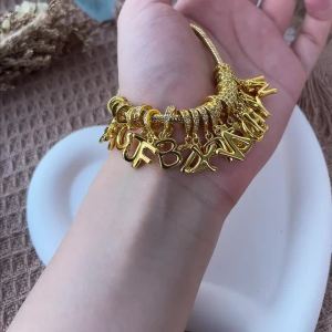 Chất Liệu Bạc 925 Mặt Dây Chuyền Vàng Thư Hạt Charm Cho DIY Trang Sức Phù Hợp Với Ban Đầu Vòng Tay Cổ Điển Tên Món Quà Trang Sức Dành Cho Nữ