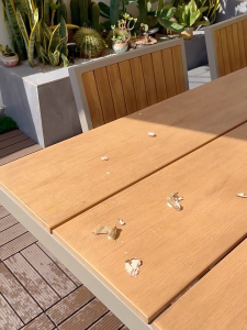 โต๊ะสนามกลางแจ้ง โต๊ะอาหาร เก้าอี้รับประทานอาหาร ชุดโต๊ะกินข้าว 4-6คน เก้าอี้สนาม กันแดด กันฝน สีไม่ชีด กรอบอลูมิเนียมทั้งหมด