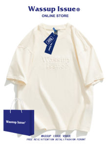 Wassup Issue American Stamp Short Sleeve T-Shirt Men Summer Loose round Neck Half Sleeve Couples T-Shirt Youth Fashion Brand