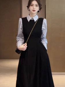 CAOZIMUYI | Bộ Đầm Maxi Dây Đen Phong Cách Pháp Elegance cho Mùa Xuân và Thu