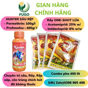 Combo Diệt Sâu Rầy 1 chai Kaster Sâu Rệp + 4 gói Rầy ONE-SHOT LỬA