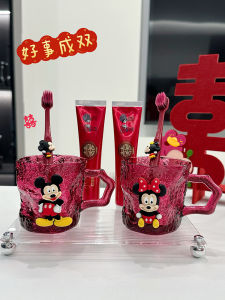 Cặp Ly Đánh Răng Cưới Đỏ Trang Trí Nhà Mới Ly Đánh Răng Cặp Đôi Chất Liệu Thủy Tinh Thiết Kế Đơn Giản Không Cần Lắp Đặt