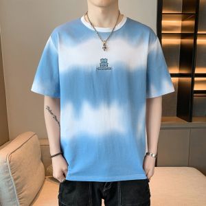 ROMON | Lormen Mens Ice Silk Short Sleeve T-Shirt Summer Thin Fashion Brand Print Round Neck Half Sleeve Pure Cotton Body T-Shirt