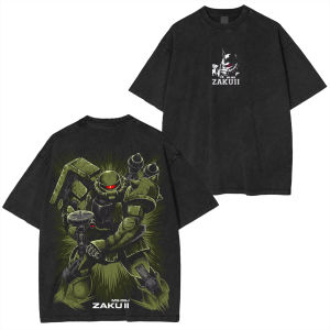 Bandai | Zaku II T Shirt MS-06J Men Vintage Acid Wash Mecha Zeon Army Streetwear Retro Mobile Suit Japanese Military Graphic T-shirt