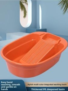 Large Plastic Laundry Basin with Scrub Board Integrated Thickened Laundry Bucket for Home Use Student Dormitory Use