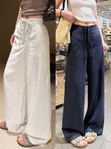 Quần Ống Rộng Vải Lanh Cạp Cao Mùa Hè Cho Nữ Quần Ống Đứng Rộng Rãi Vải Lanh Vải Lanh Viscose Quần Dài Thường Ngày