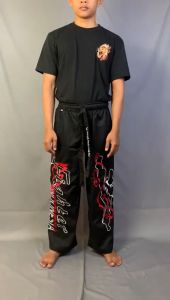 Celana Silat Hitam Panjang Bordir Motif Pangsi Komprang Untuk Latihan Cowok Pria Dewasa Bahan Tebal