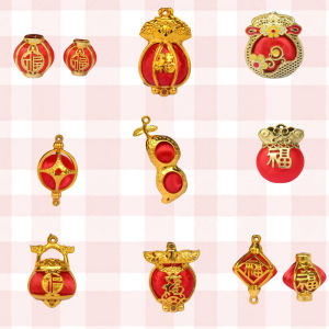 New Year Silk Thread Small Red Lantern Fortune Character Gold Frame round Decorative Lantern Festive Chinese Mid-Autumn Festival Ornament