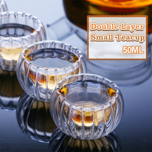Jozoo 50ml Tea Cup Transparent Double Layer Small Tea Cup Thickened Glass Small Tea Cup