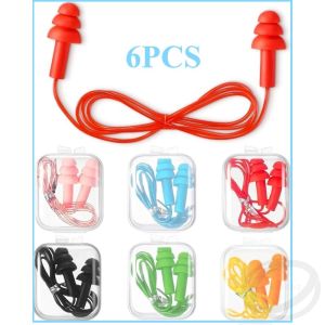 6 Pairs Soft Anti-Noise Ear Plug with Rope Waterproof Ear Plugs Swimming for Kids Adult Ear Protectors Reusable Earplugs
